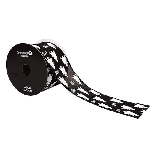 2.5" x 6.6yd. Black & White Boo Ghost Taffeta Wired Ribbon by Celebrate It®